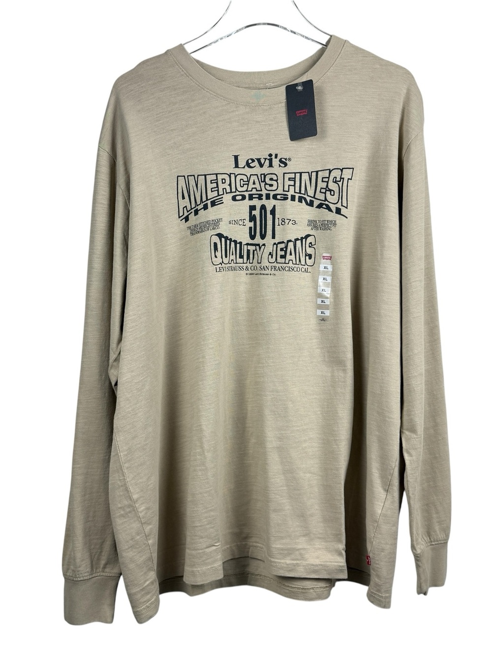 Levi's Relaxed Fit Long Sleeve Tan T-Shirt Graphic Logo Men's Size XL NWT